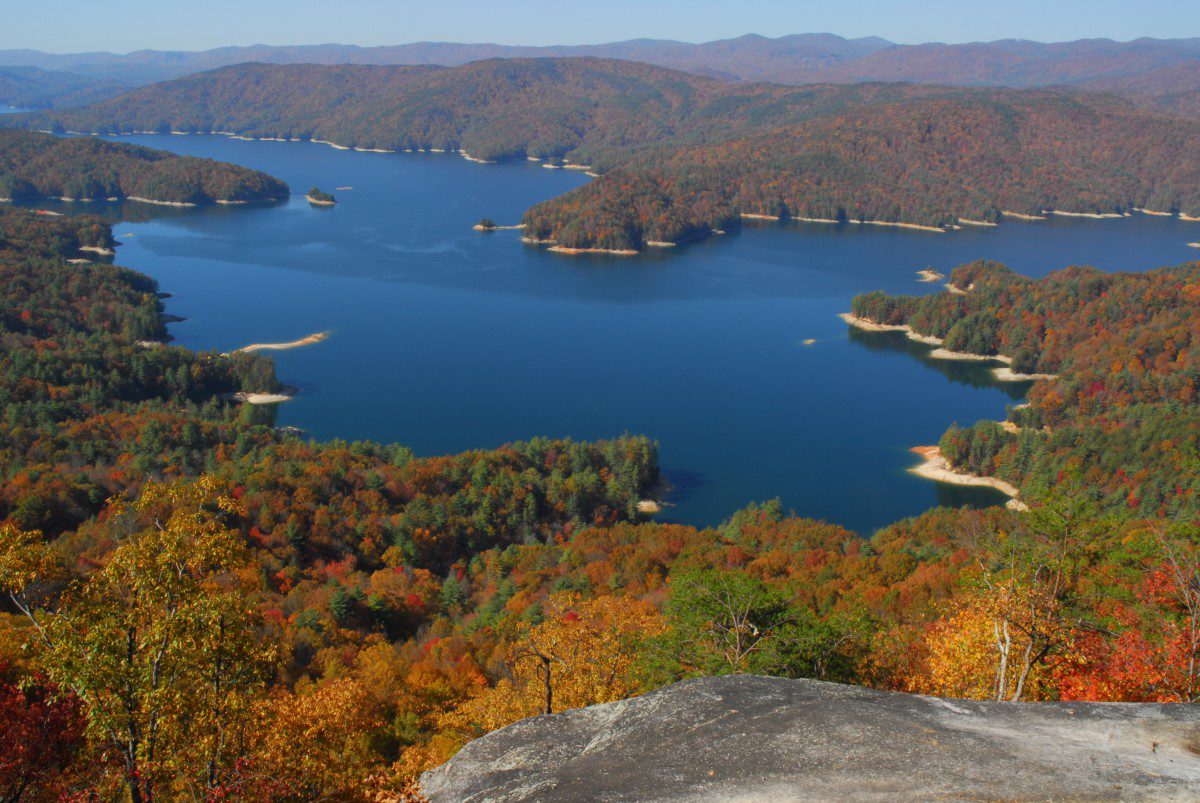 View of Lake Jocassee, fall colors - from Jumping Off Rock, Jocassee Gorges, Pickens, South Carolina