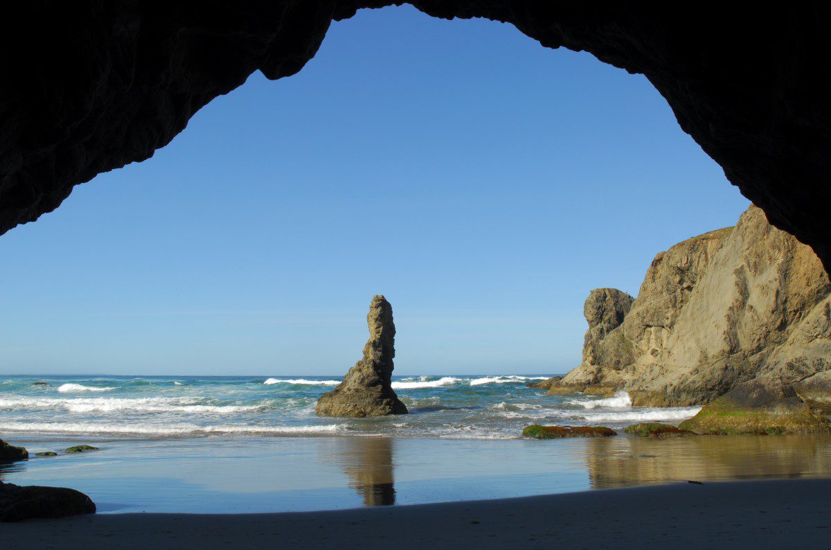 Reflection inside a sea cave  -  Face Rock Wayside, Oregon