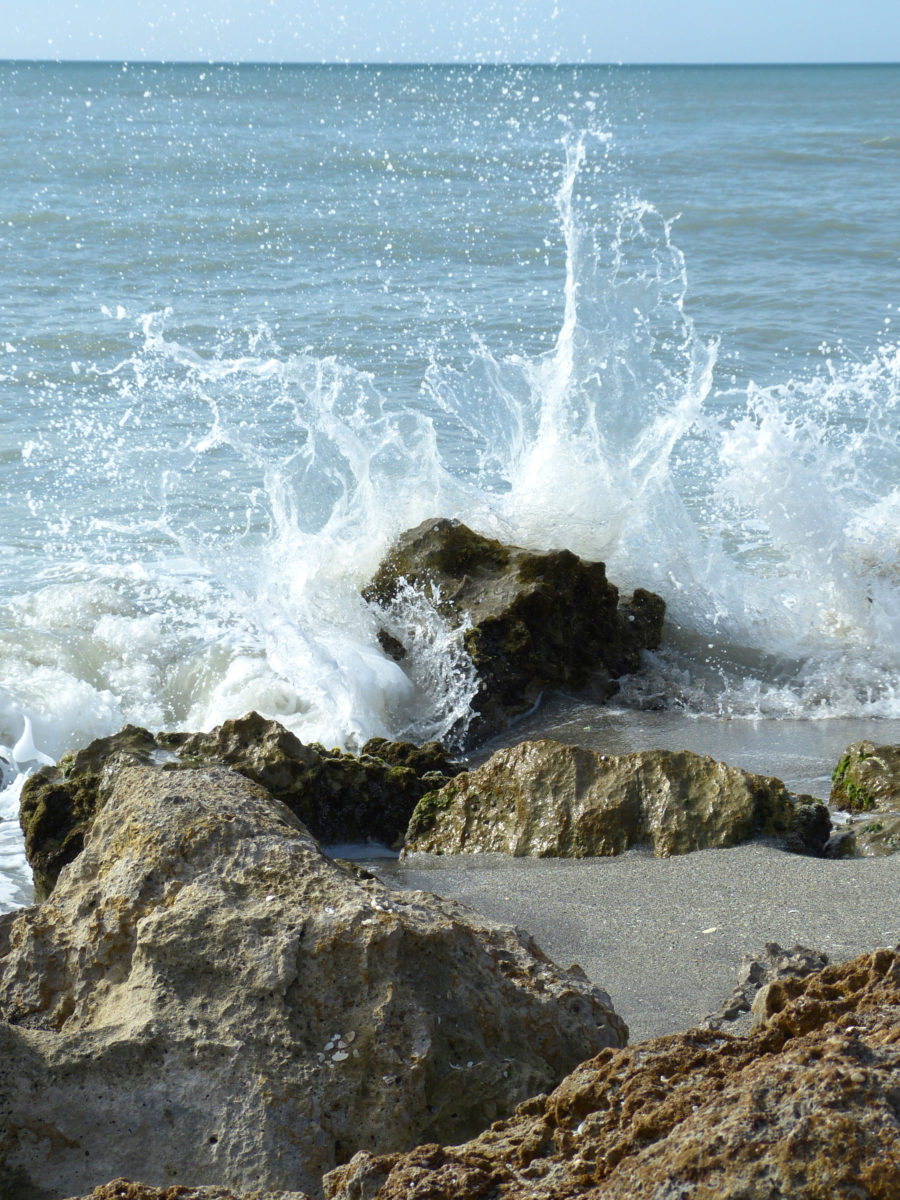 Waves breaking on limestone rocks  -  Caspersen Beach Park, Sarasota County, Florida