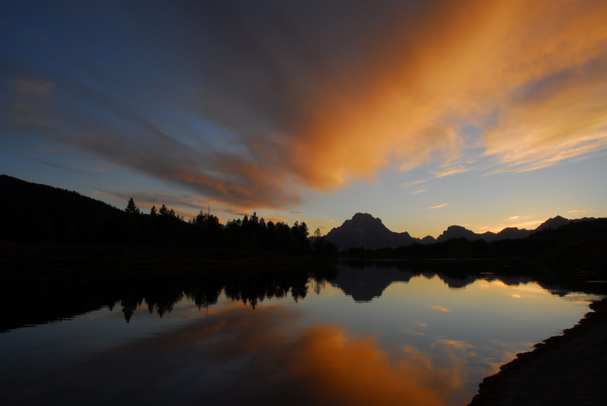 Post-sunset clouds and reflection  -  Oxbow Bend, Snake River, Grand Teton National Park, Wyoming