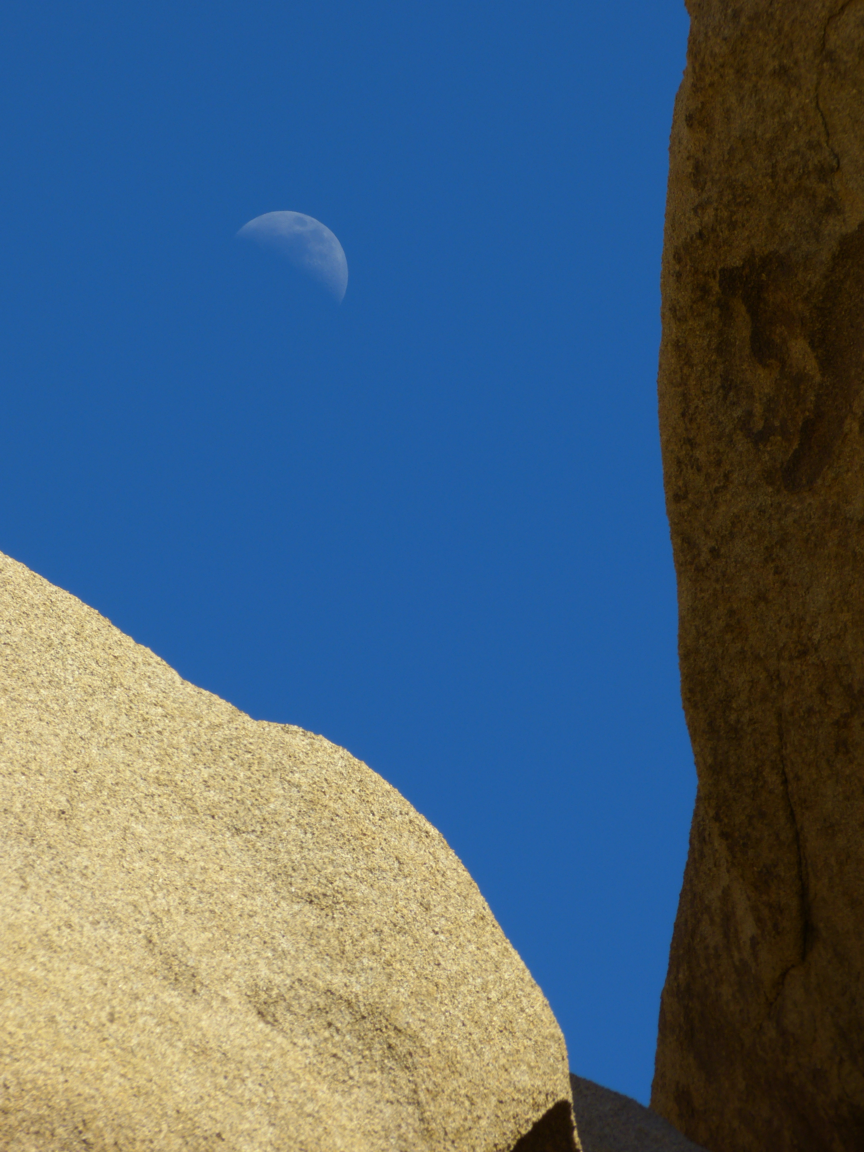 Granite rocks, waxing quarter moon  -  Live Oak Picnic Area, Joshua Tree National Park, California