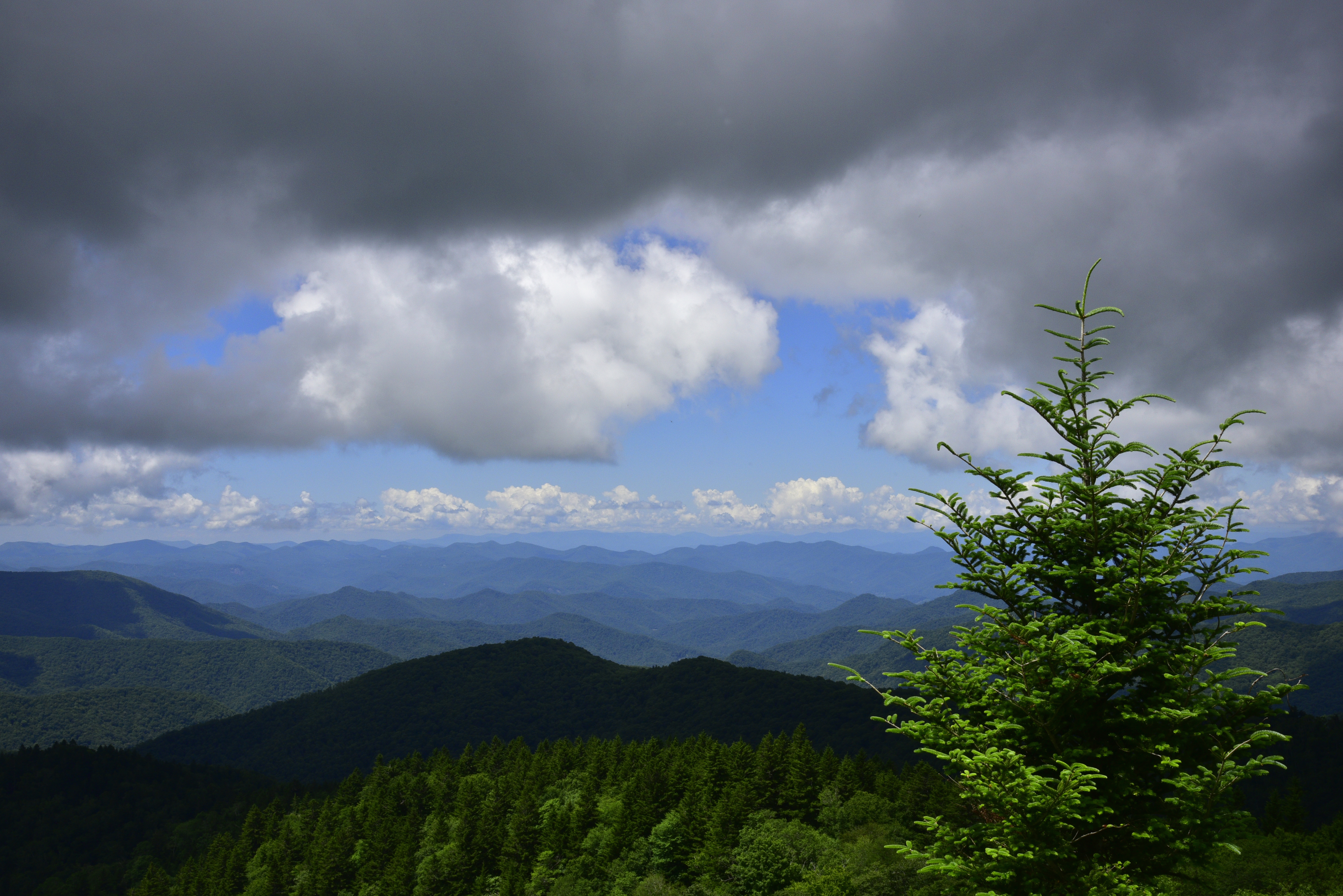 Clouds and mountain ridges  -  Cowee Mountain Overlook, Blue Ridge Parkway, North Carolina