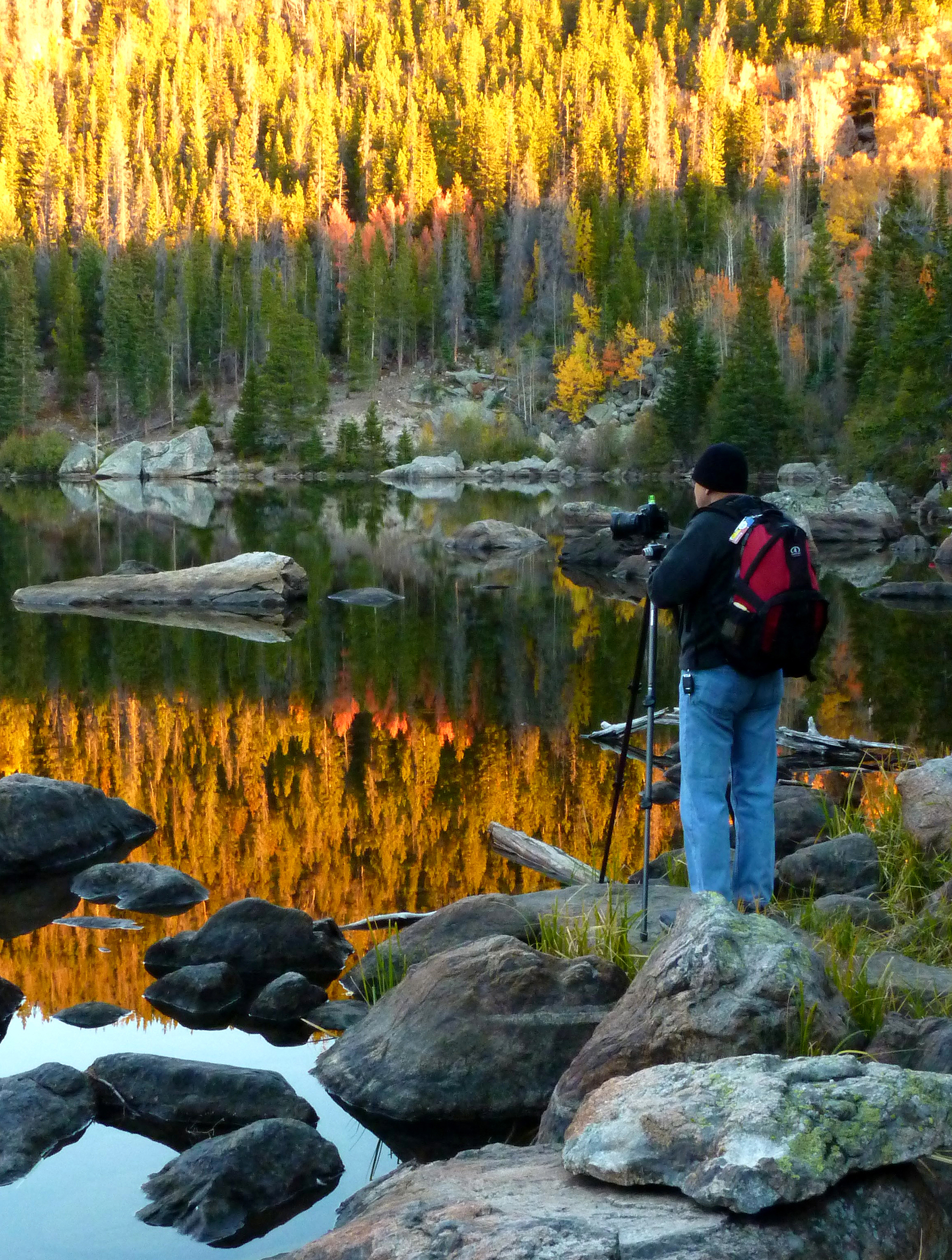 Norman at Bear Lake at Sunrise  -  Rocky Mountain National Park, Colorado.  Photograph by Jean Nokleby.