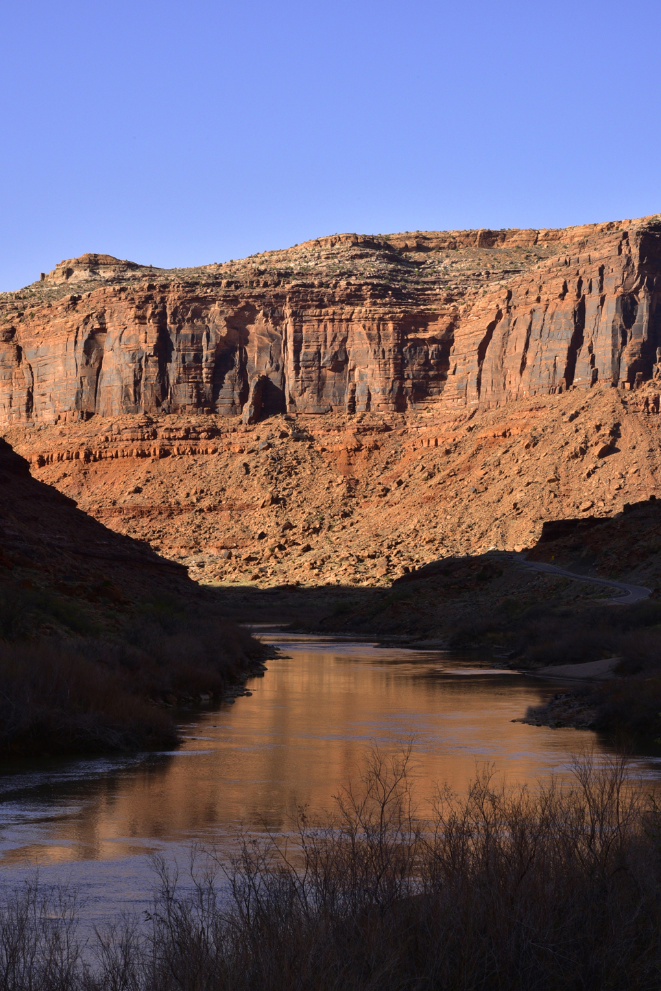 Late-day light reflected in the Colorado River  -  Utah 128, Grand County, Utah
