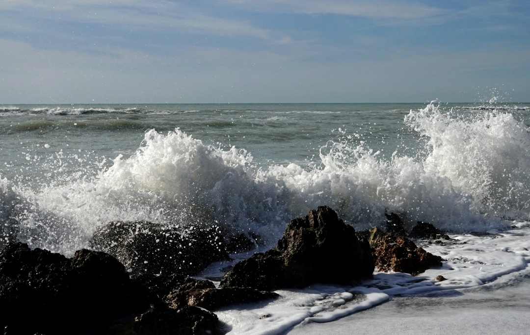Waves breaking on limestone rocks  -  Caspersen Beach, Sarasota County, Florida
