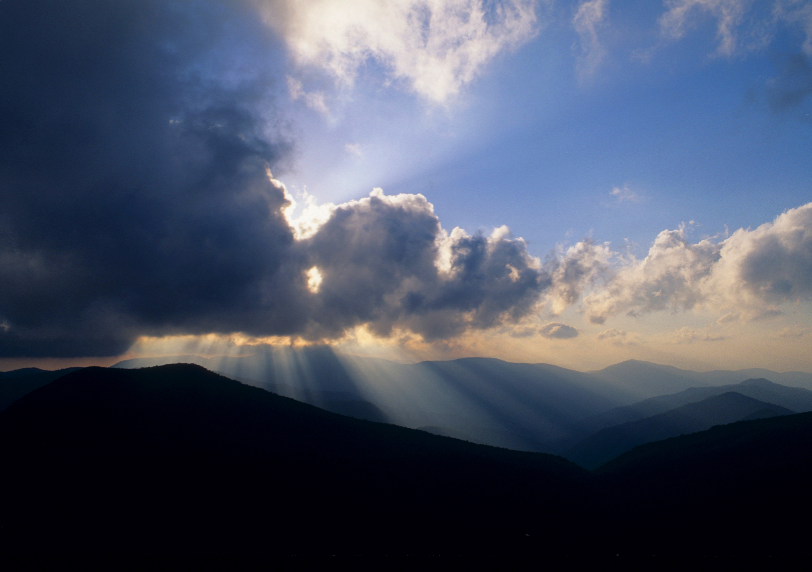 Clouds and crepuscular rays  -  Black Balsam Knob, Pisgah National Forest, North Carolina