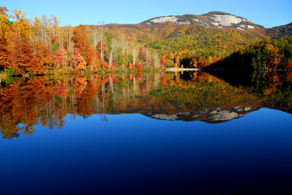 Fall colors, reflection in Pinnacle Lake   -  Table Rock State Park, South Carolina  [2010]