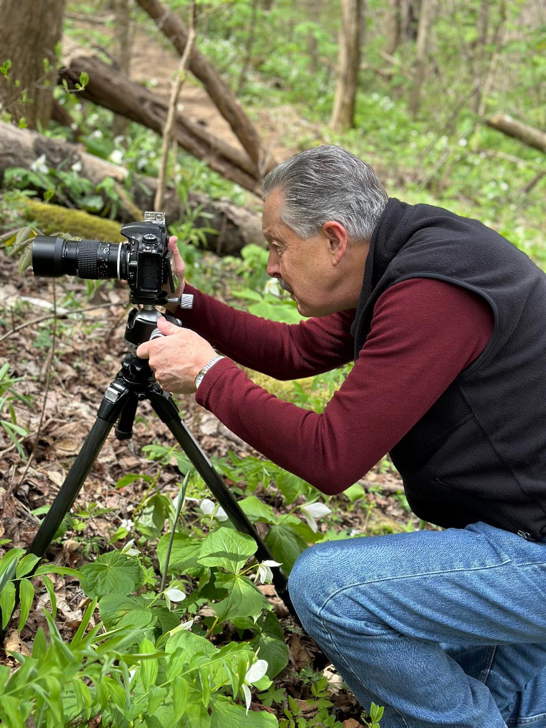Norman Nokleby photographing on Melrose Falls Trail, Polk County, North Carolina (Photo Copyright © Allen Doty)