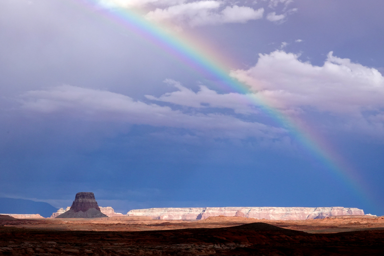 Tower Butte, rainbow  -  Antelope Point Marina, Glen Canyon National Recreation Area, Arizona 